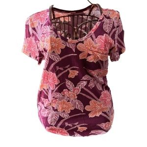 Loft Vintage Soft Floral Short Sleeve Top Small